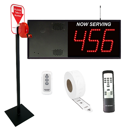 3 Digit Wireless Take A Number VoiceBox System with Floor Stand Ticket Dispenser