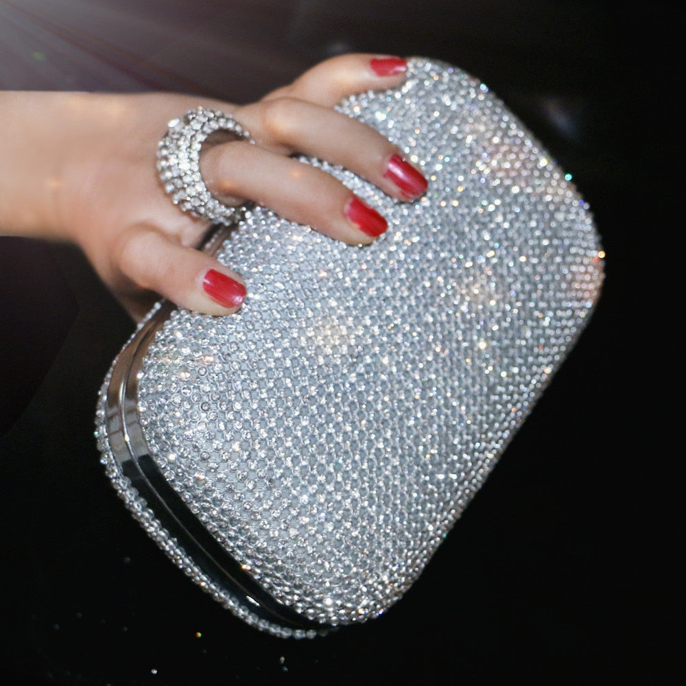 Black Clutch Purse and Handbag with Rhinestone Women's Party Evening Bag  Luxury Wedding Clutch Female Shoulder Bag Bolso ZD1460